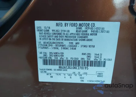 2019 Ford Ecosport Se from USA, damaged, VIN MAJ6S3GL0KC270195